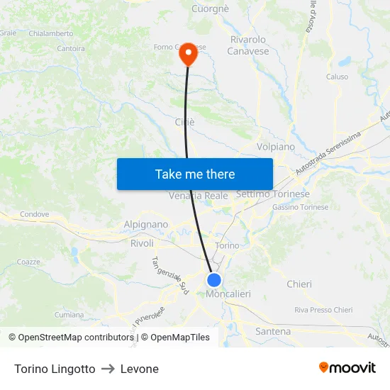 Turin Lingotto to Levone map