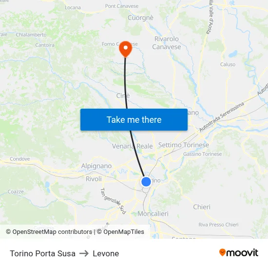 Turin Porta Susa to Levone map