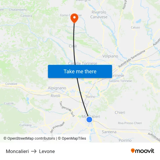 Moncalieri to Levone map