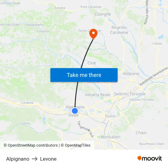 Alpignano to Levone map