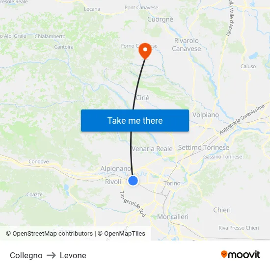 Collegno to Levone map
