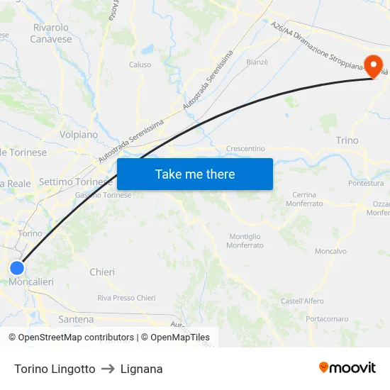 Turin Lingotto to Lignana map