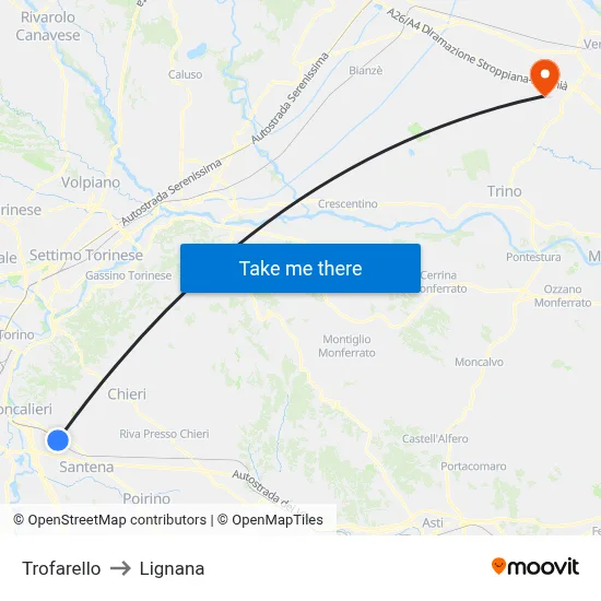 Trofarello to Lignana map