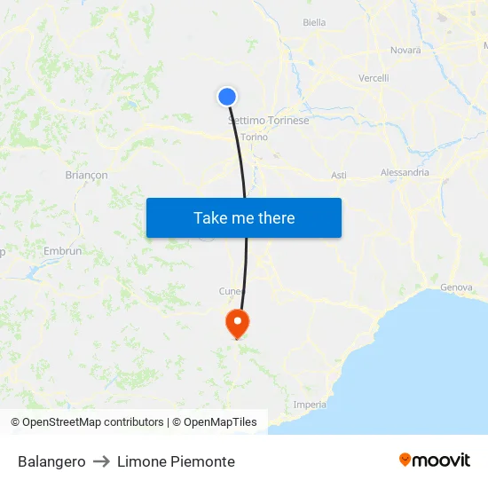 Balangero to Limone Piemonte map