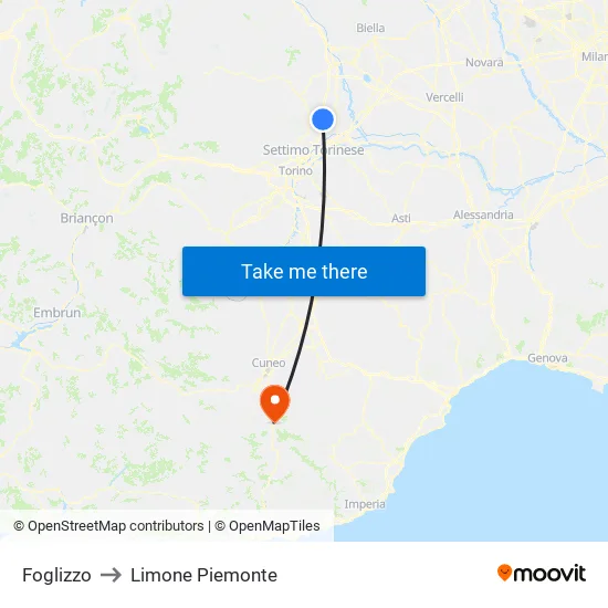 Foglizzo to Limone Piemonte map