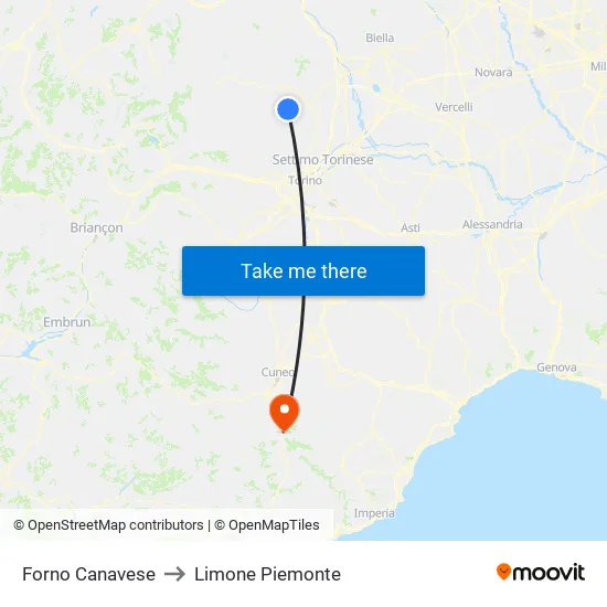 Forno Canavese to Limone Piemonte map