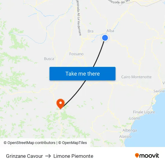 Grinzane Cavour to Limone Piemonte map