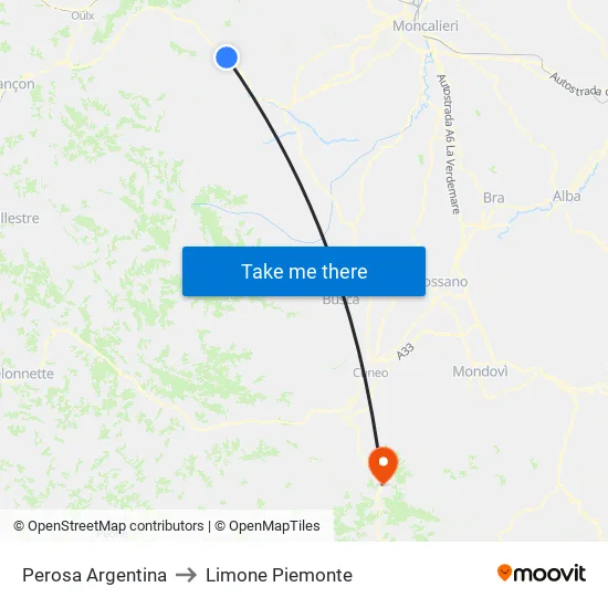 Perosa Argentina to Limone Piemonte map