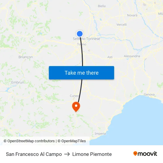 San Francesco Al Campo to Limone Piemonte map