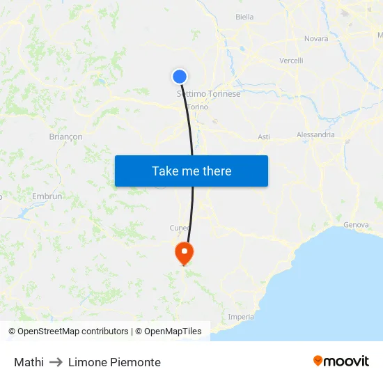 Mathi to Limone Piemonte map