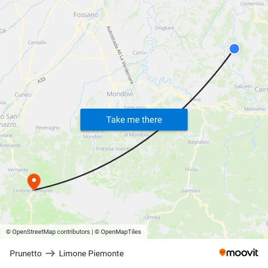 Prunetto to Limone Piemonte map
