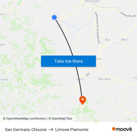 San Germano Chisone to Limone Piemonte map