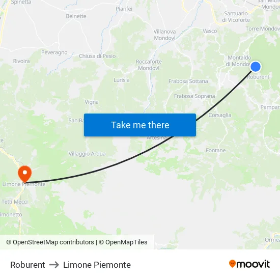 Roburent to Limone Piemonte map