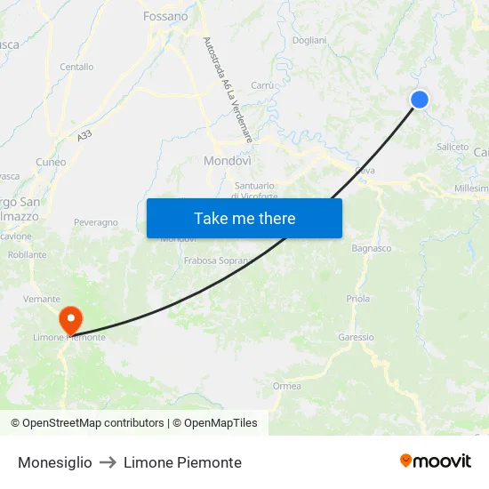 Monesiglio to Limone Piemonte map