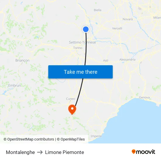 Montalenghe to Limone Piemonte map
