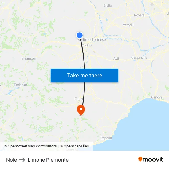 Nole to Limone Piemonte map