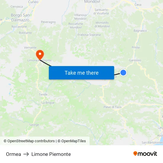 Ormea to Limone Piemonte map