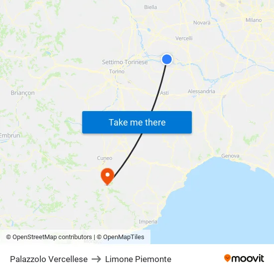 Palazzolo Vercellese to Limone Piemonte map