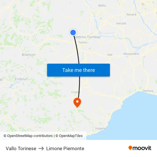Vallo Torinese to Limone Piemonte map