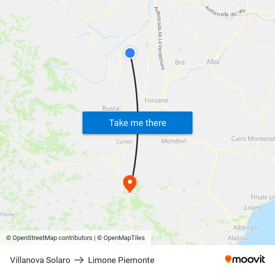 Villanova Solaro to Limone Piemonte map