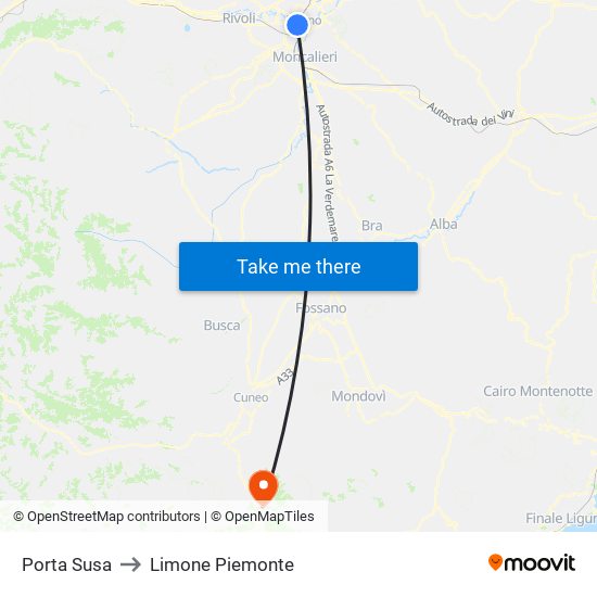 Porta Susa to Limone Piemonte map