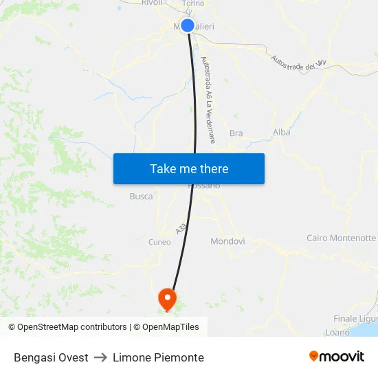 Bengasi to Limone Piemonte map