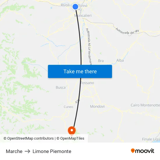 Marche to Limone Piemonte map