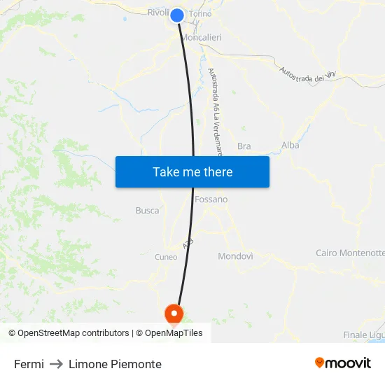 Fermi to Limone Piemonte map