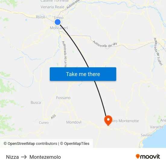 Nizza to Montezemolo map