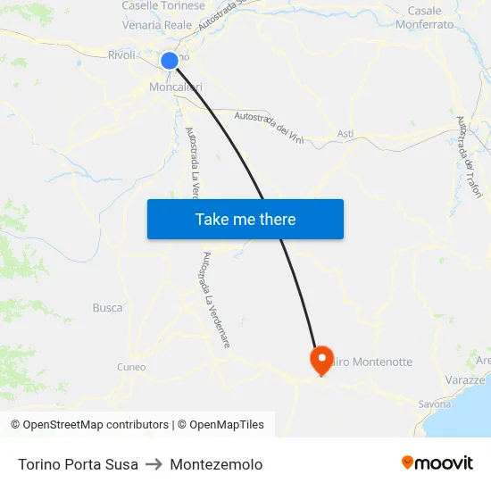 Turin Porta Susa to Montezemolo map