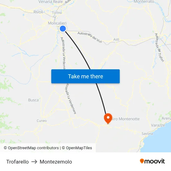 Trofarello to Montezemolo map