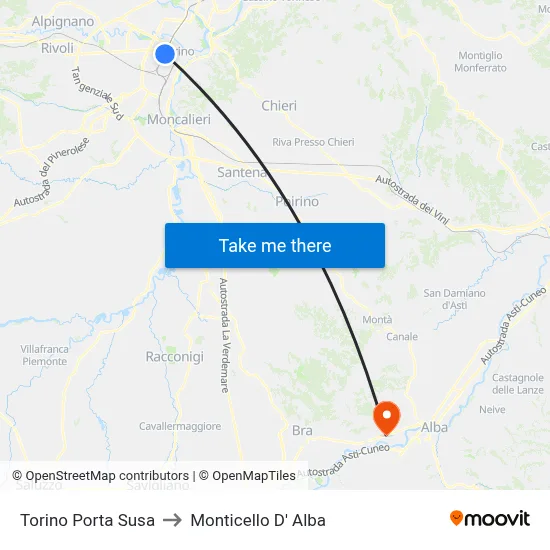 Turin Porta Susa to Monticello D' Alba map