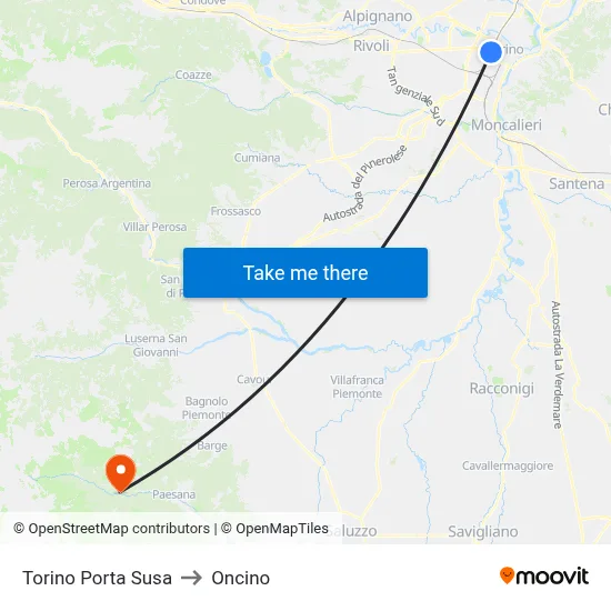 Turin Porta Susa to Oncino map