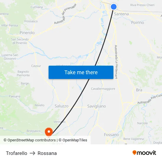 Trofarello to Rossana map