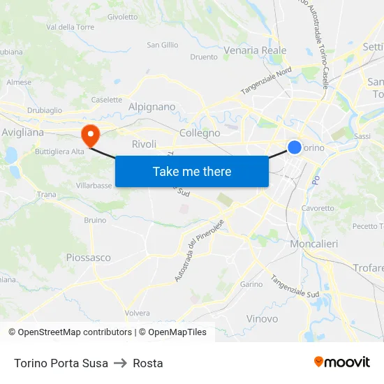 Turin Porta Susa to Rosta map