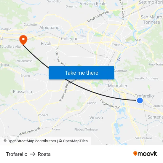 Trofarello to Rosta map