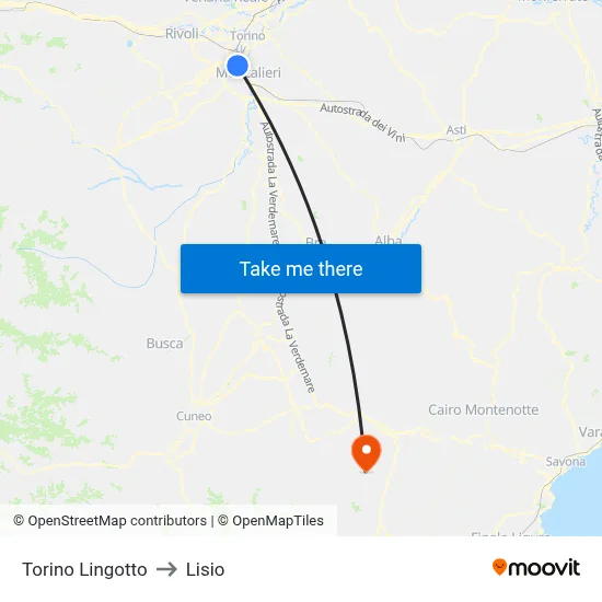 Turin Lingotto to Lisio map