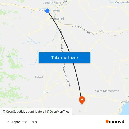 Collegno to Lisio map