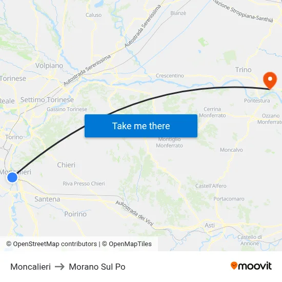 Moncalieri to Morano Sul Po map