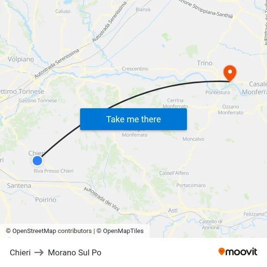 Chieri to Morano Sul Po map