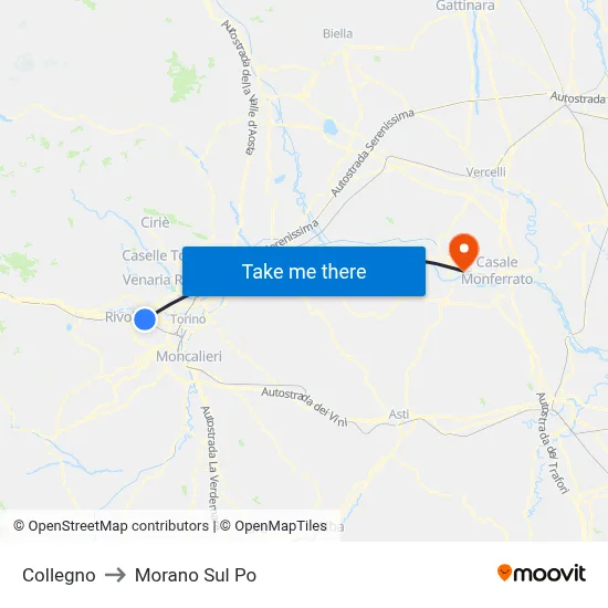Collegno to Morano Sul Po map