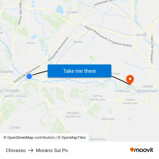 Chivasso to Morano Sul Po map