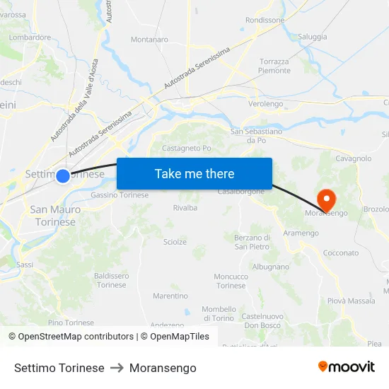 Settimo Torinese to Moransengo map