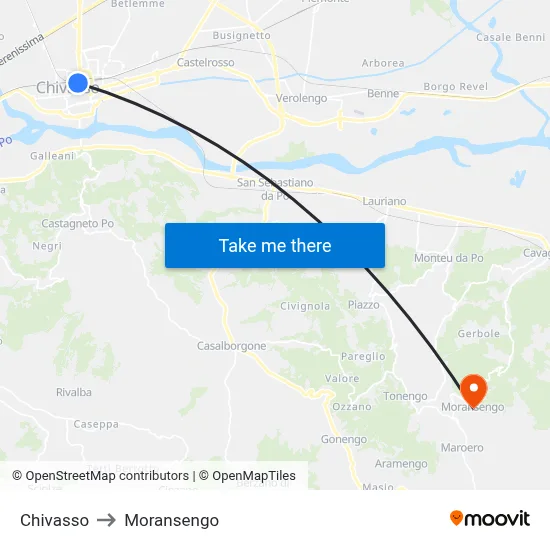 Chivasso to Moransengo map