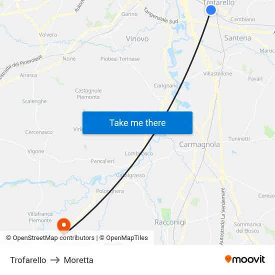 Trofarello to Moretta map