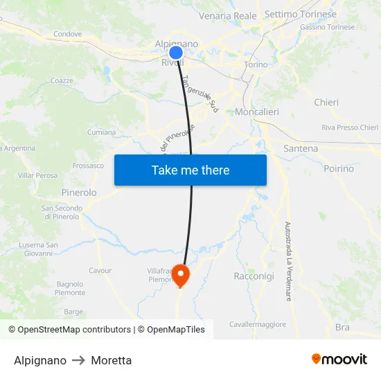 Alpignano to Moretta map