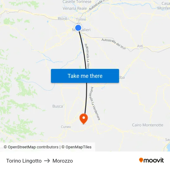 Turin Lingotto to Morozzo map