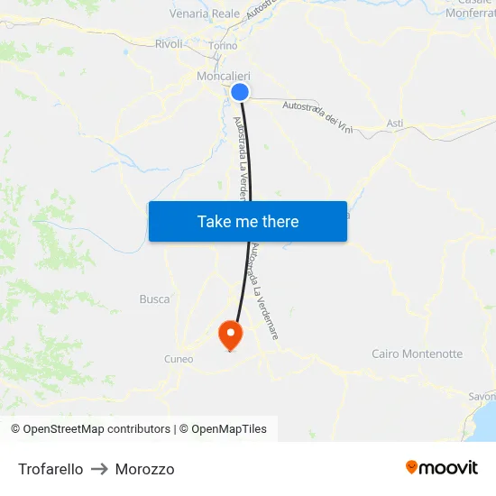 Trofarello to Morozzo map