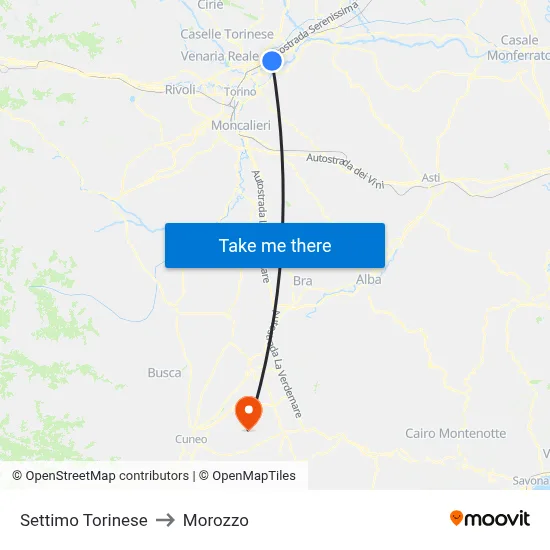 Settimo Torinese to Morozzo map