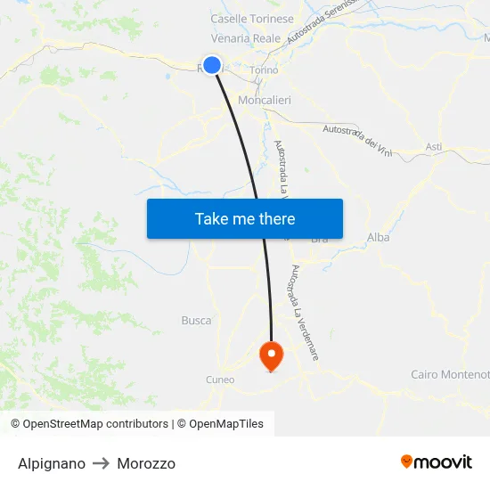 Alpignano to Morozzo map